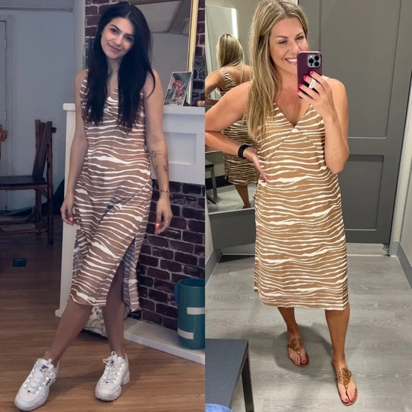 ✨NWT A New Day Cream Tan Zebra Animal Print Satin Slip Midi Dress Women's XXL - Picture 10 of 12